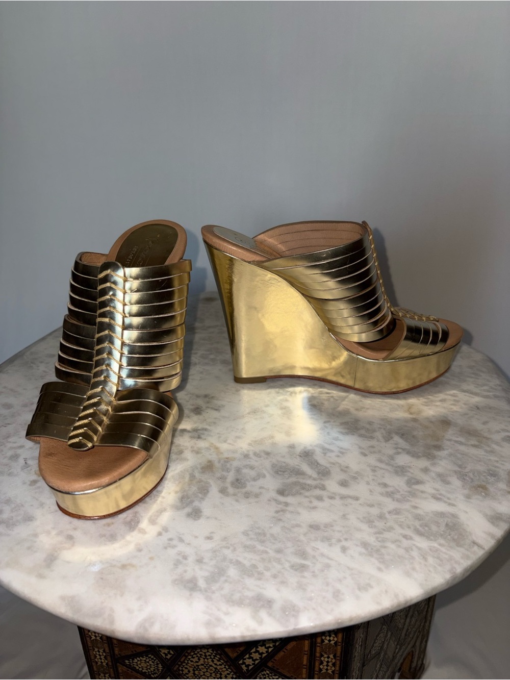 Coach Bristol Mirror Metallic Gold Wedge Slide Platform Sandals Size 6.5 - Picture 7 of 10